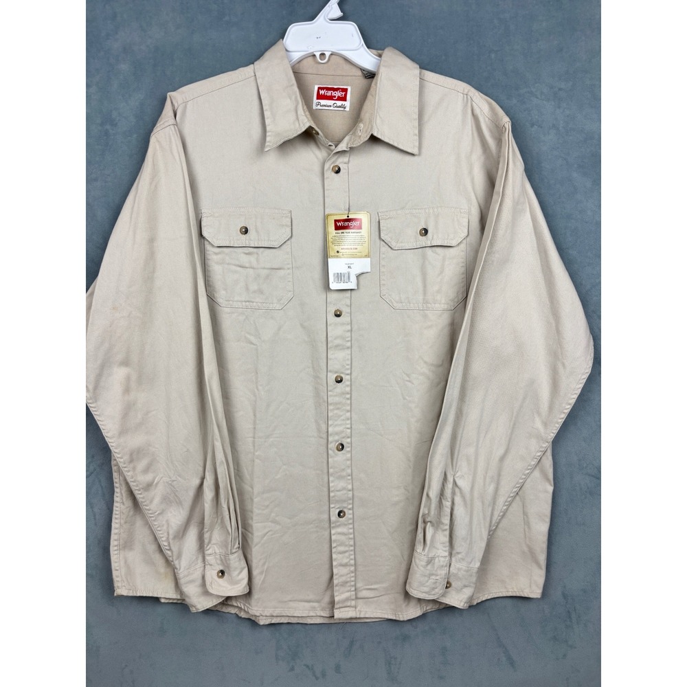 Wrangler Premium Quality Mens XL Tan Cotton Twill Button Down Work Shirt HLB1WYT